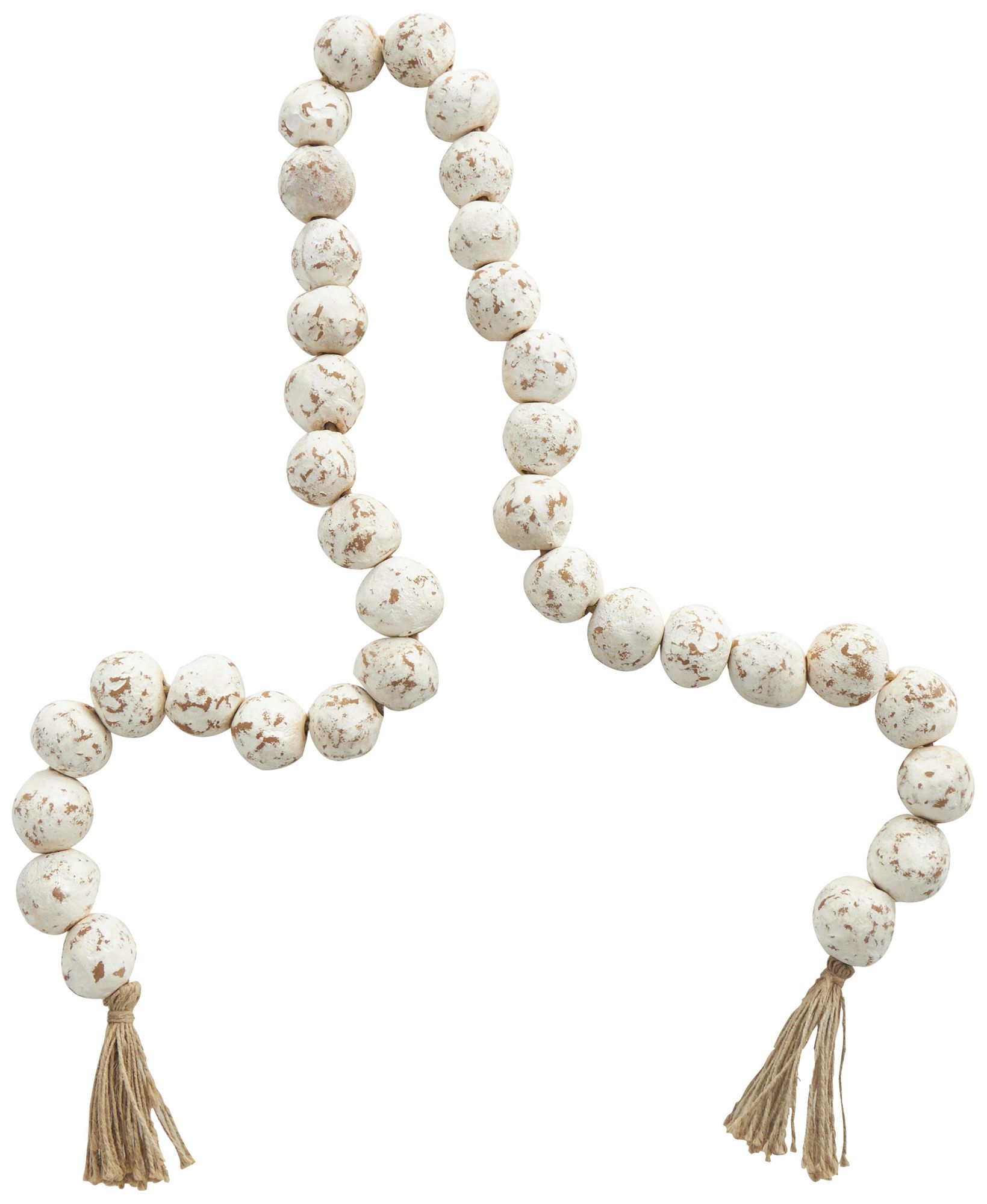 Image 6 White Ceramic Bohemian Garland with Tassel, 62" x 2" x 2" more views