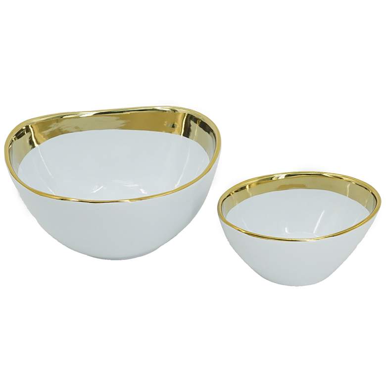Image 1 White Ceramic Bowls with Gold Rim Set of 2