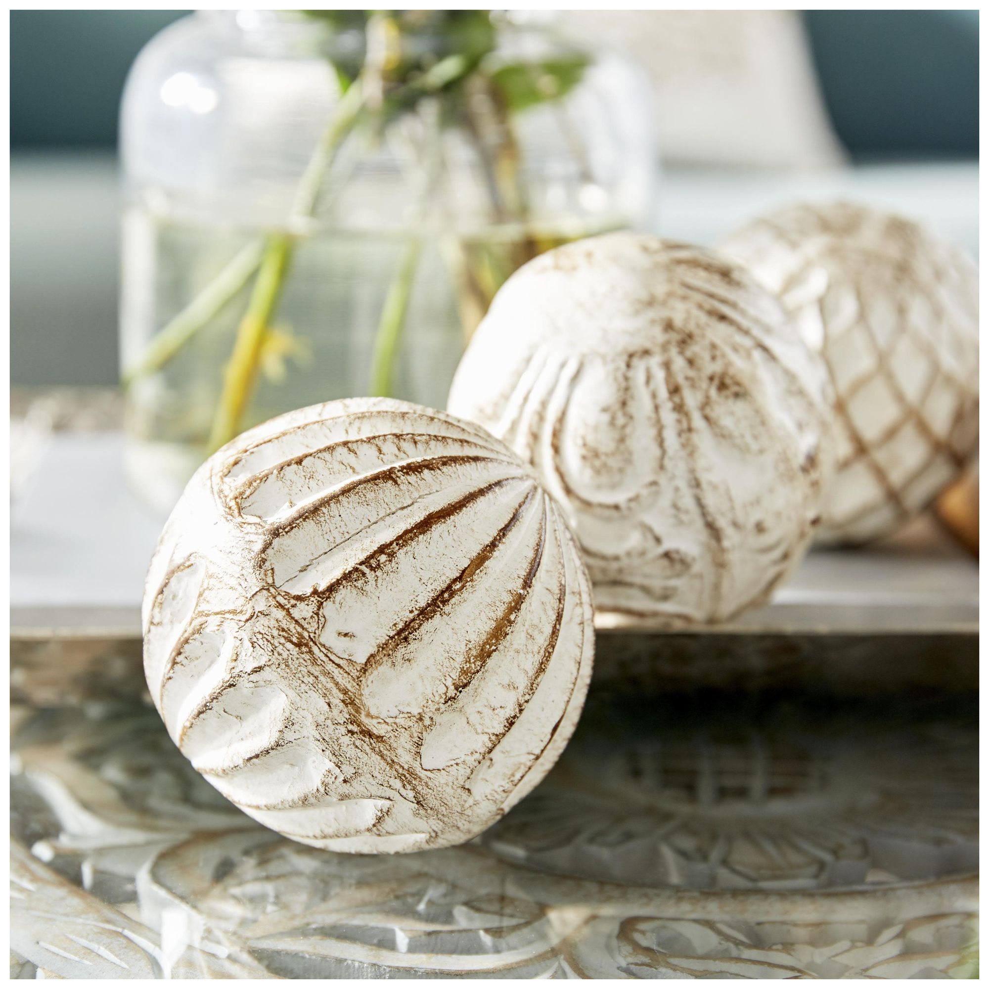 Image 3 White Ceramic Coastal Orbs & Vase Filler, S/4 4"W, 4"H more views