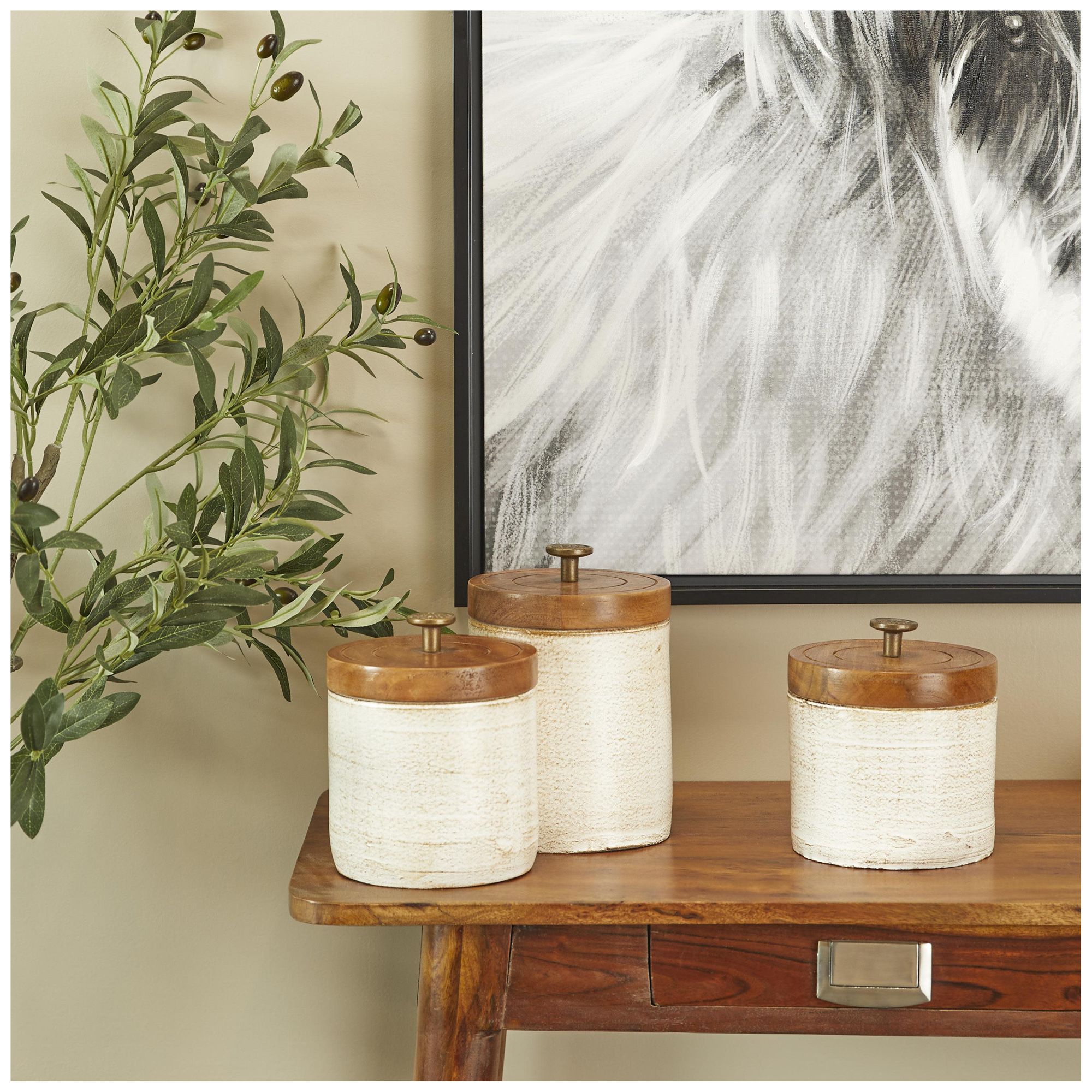 Image 4 White Ceramic Country Cottage Decorative Jars, S/3 8", 8", 7"H more views