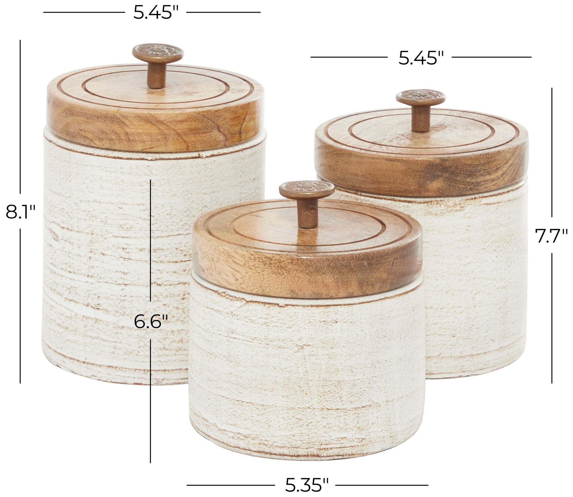 Image 6 White Ceramic Country Cottage Decorative Jars, S/3 8", 8", 7"H more views