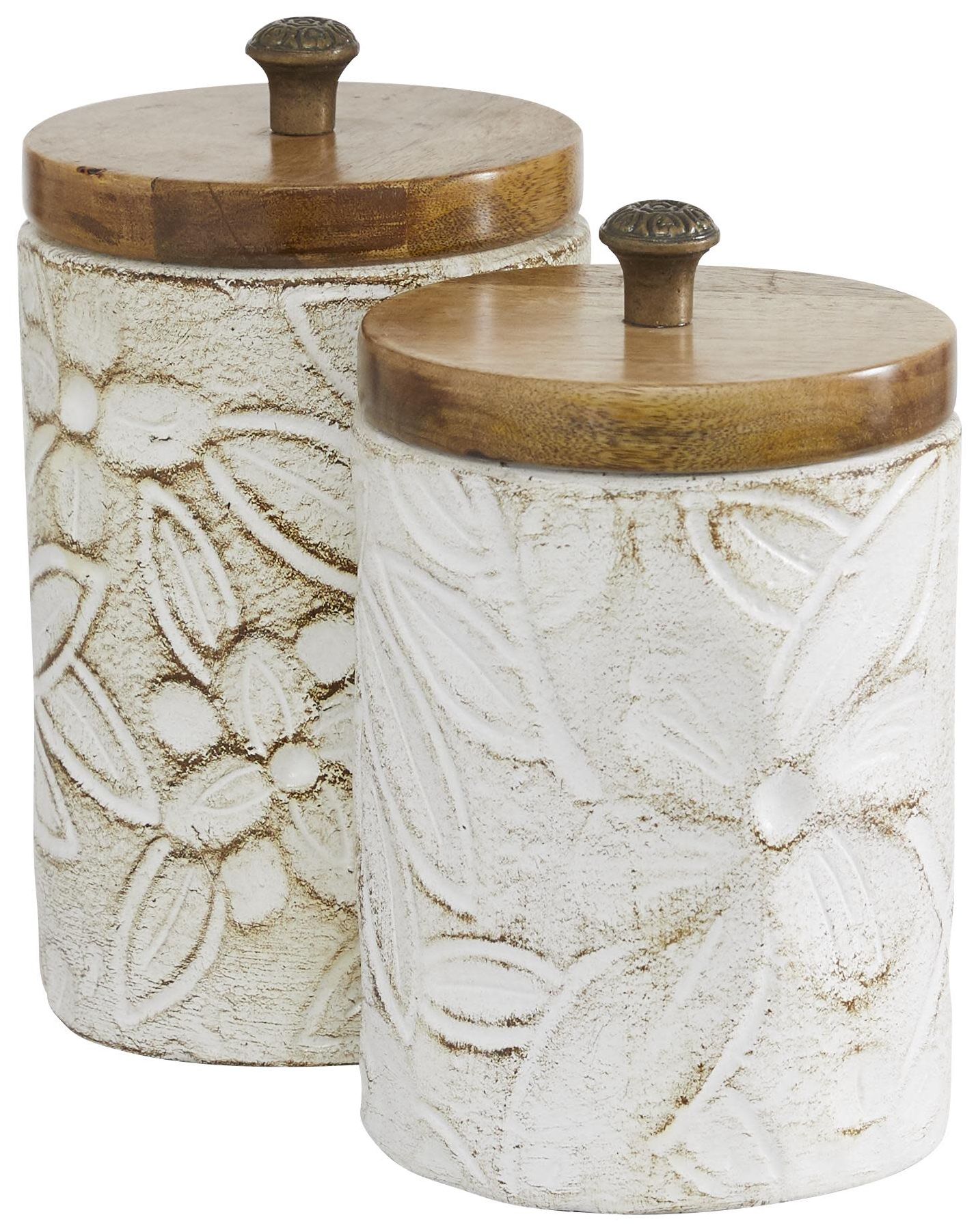 Image 5 White Ceramic Farmhouse Decorative Jars, S/2 9", 11"H more views