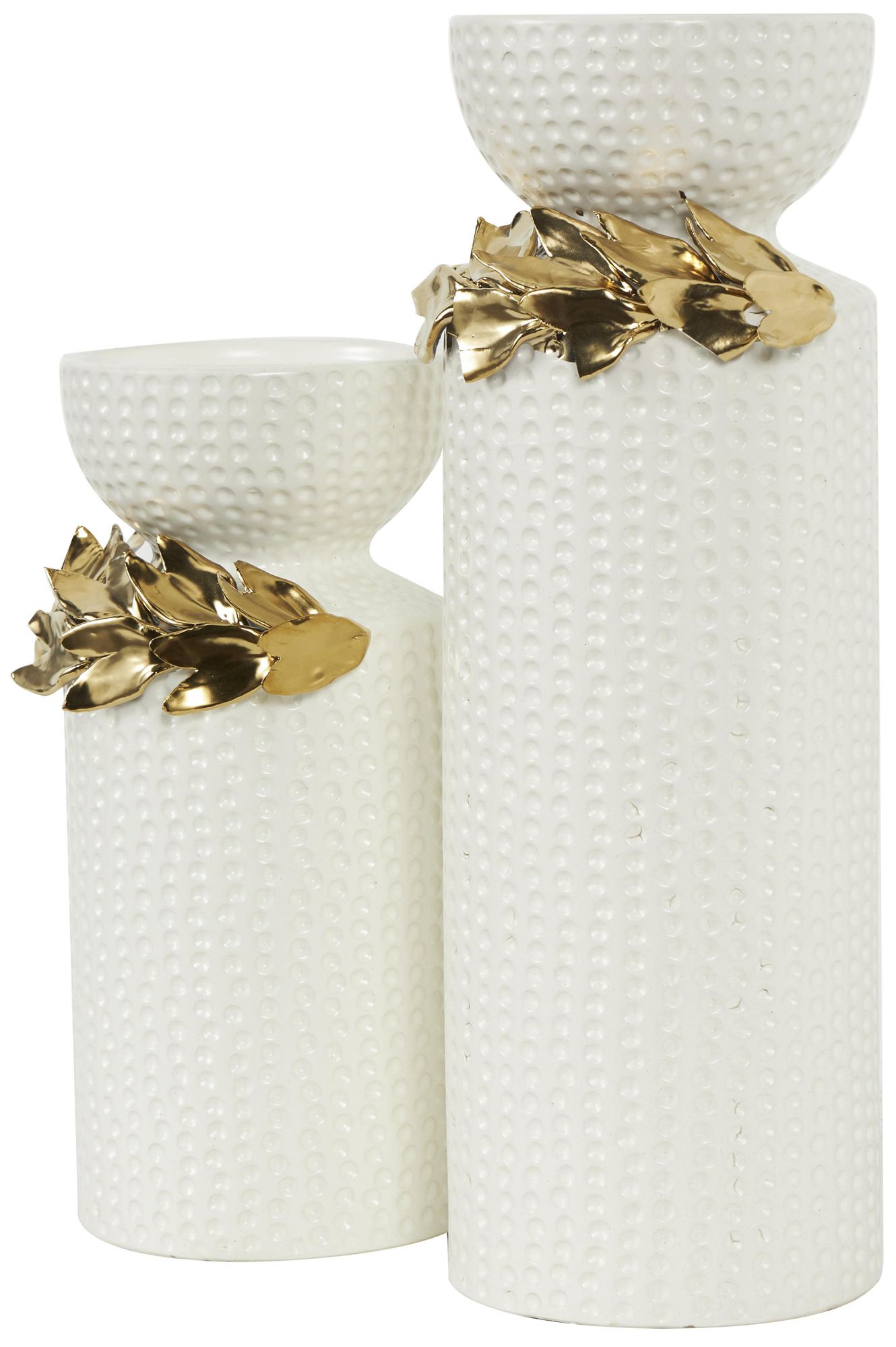 Image 6 White Ceramic Glam Candle Holder, S/2 12", 9"H more views