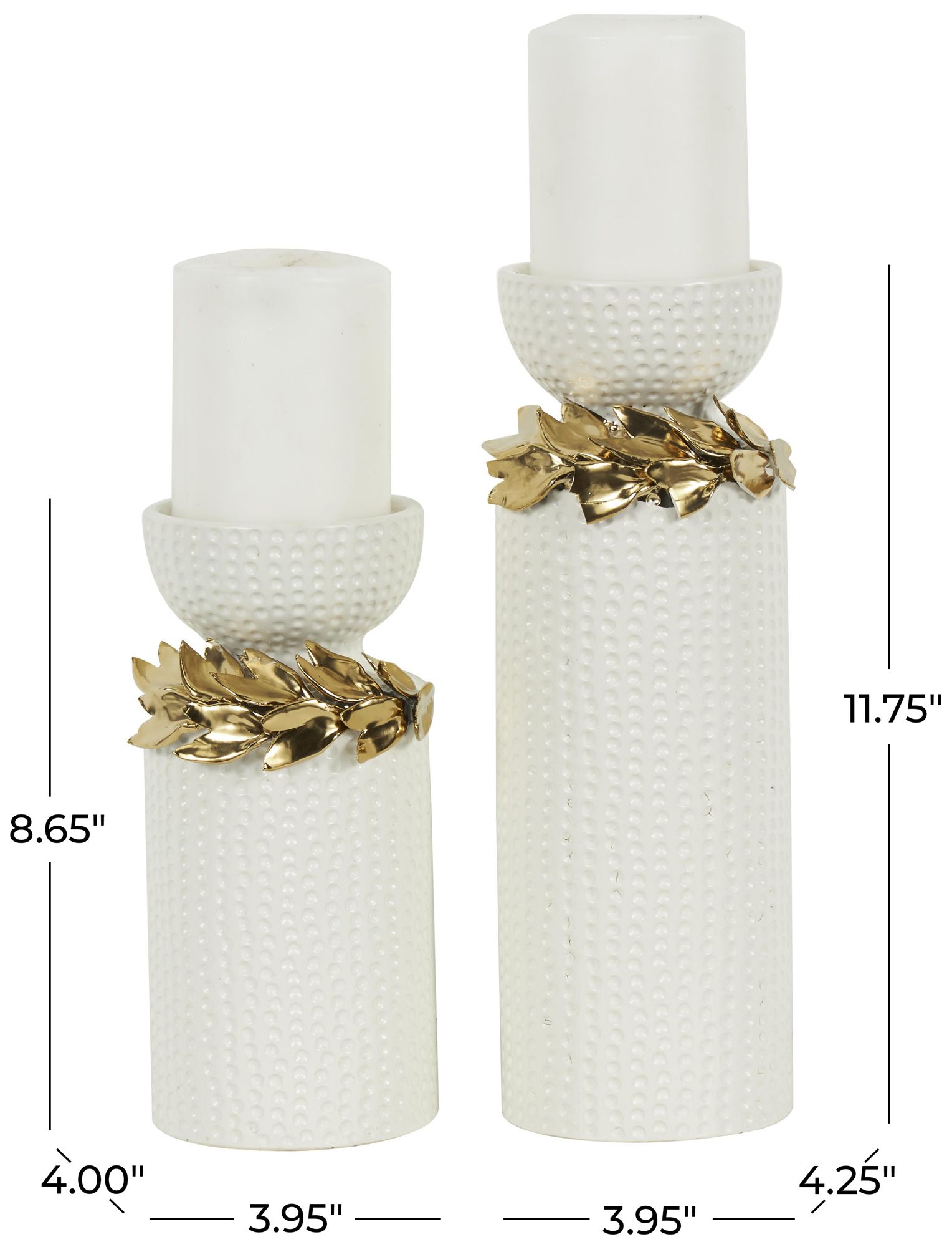 Image 7 White Ceramic Glam Candle Holder, S/2 12", 9"H more views