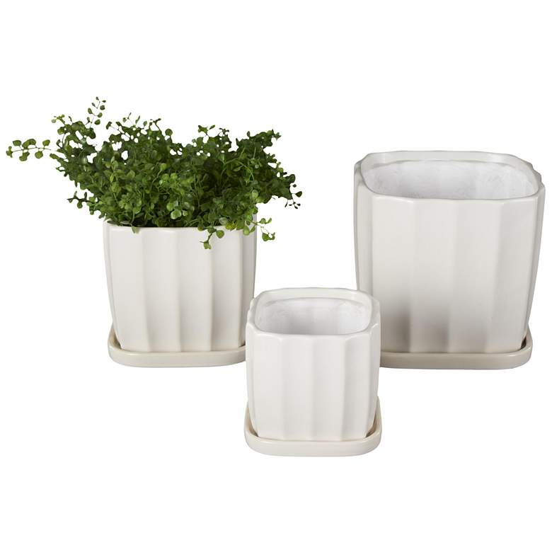 Image 1 White Ceramic Modern Planter, S/3 7",6",5"H