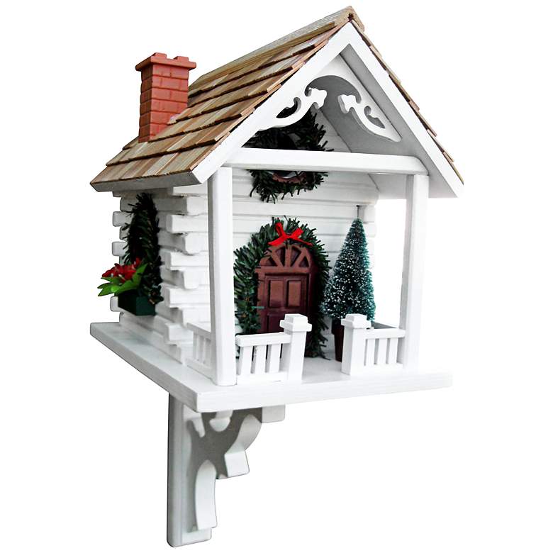 Image 1 White Christmas Cabin Birdhouse