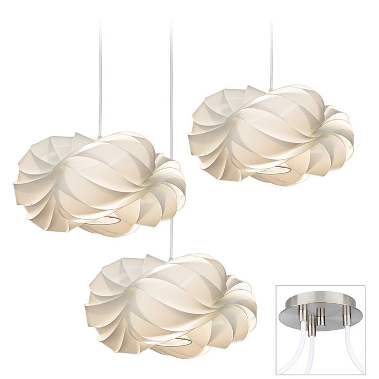 Image 1 White Cloud Brushed Nickel Triple Multi Light Pendant