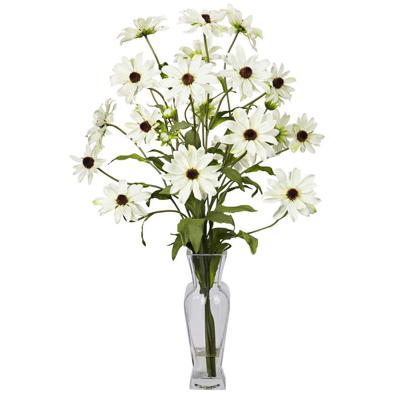 Image 1 White Cosmos 27" High Faux Flowers in Glass Vase