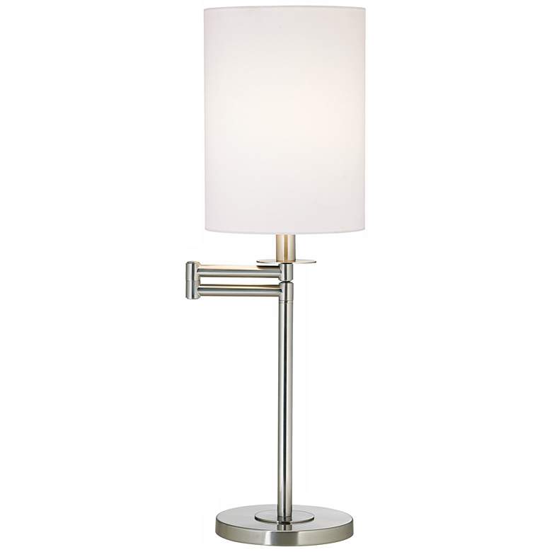 Image 1 White Cotton Brushed Nickel Finish Swing Arm Desk Lamp