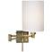 White Cylinder Shade Antique Brass Wall Lamp with Cord Cover