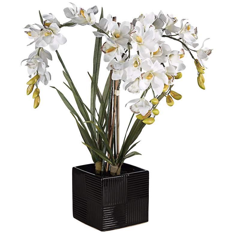Image 1 White Cymbid Orchid 24 inch High Faux Floral Arrangement