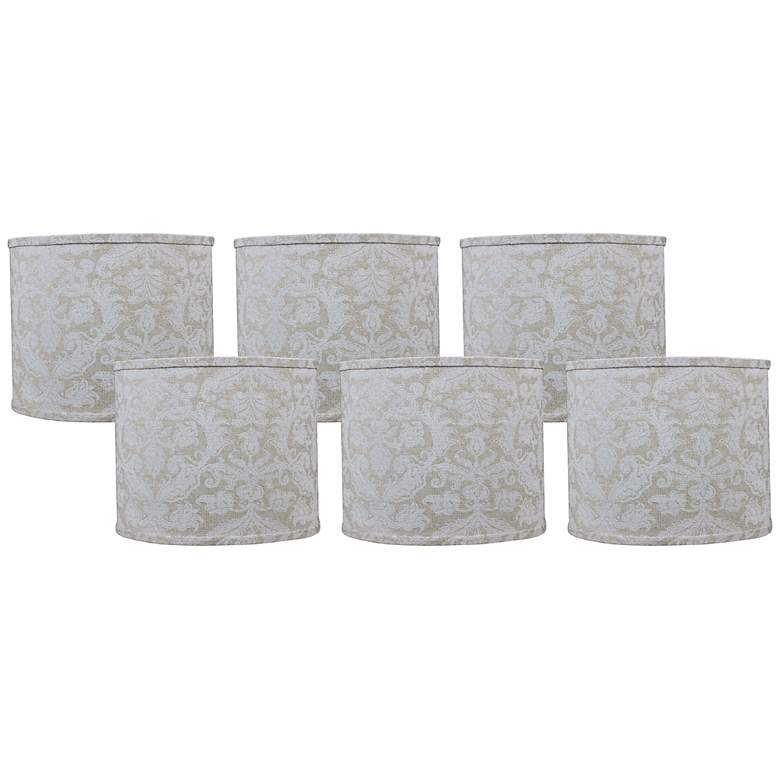 Image 1 White Damask Set of 6 Linen Lamp Shades 5x5x4.5 (Clip-On)