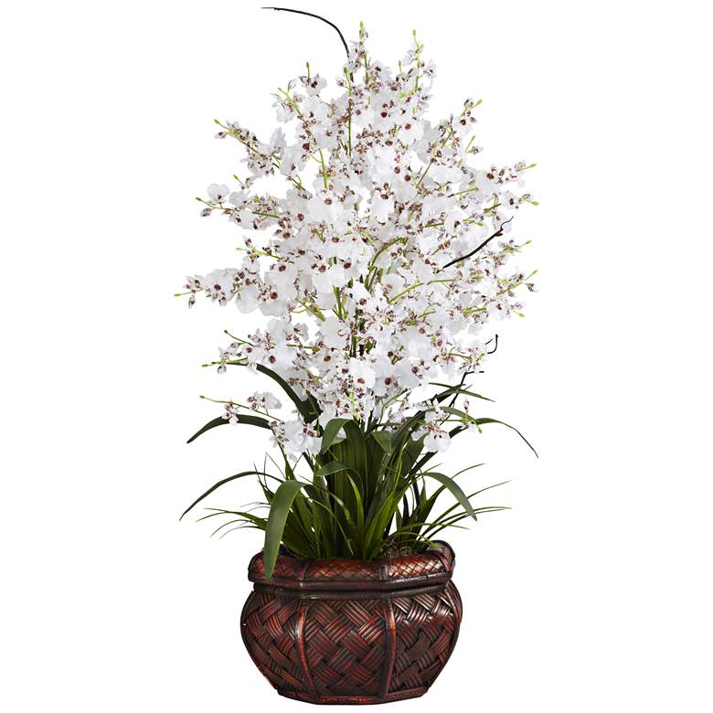 Image 1 White Dancing Lady 30 inch High Faux Flowers in Burgundy Pot