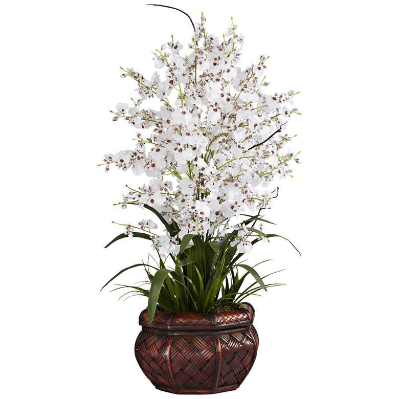 Image 1 White Dancing Lady 30" High Faux Flowers in Burgundy Pot