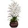 White Dancing Lady 30" High Faux Flowers in Burgundy Pot
