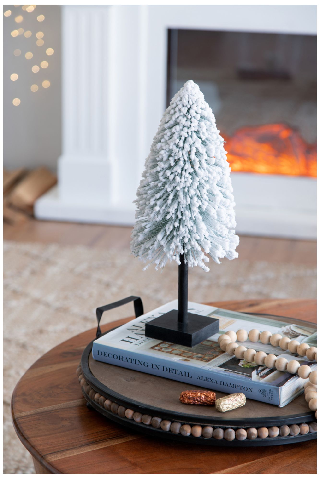 White Decorative Snowy Tree - White, Black