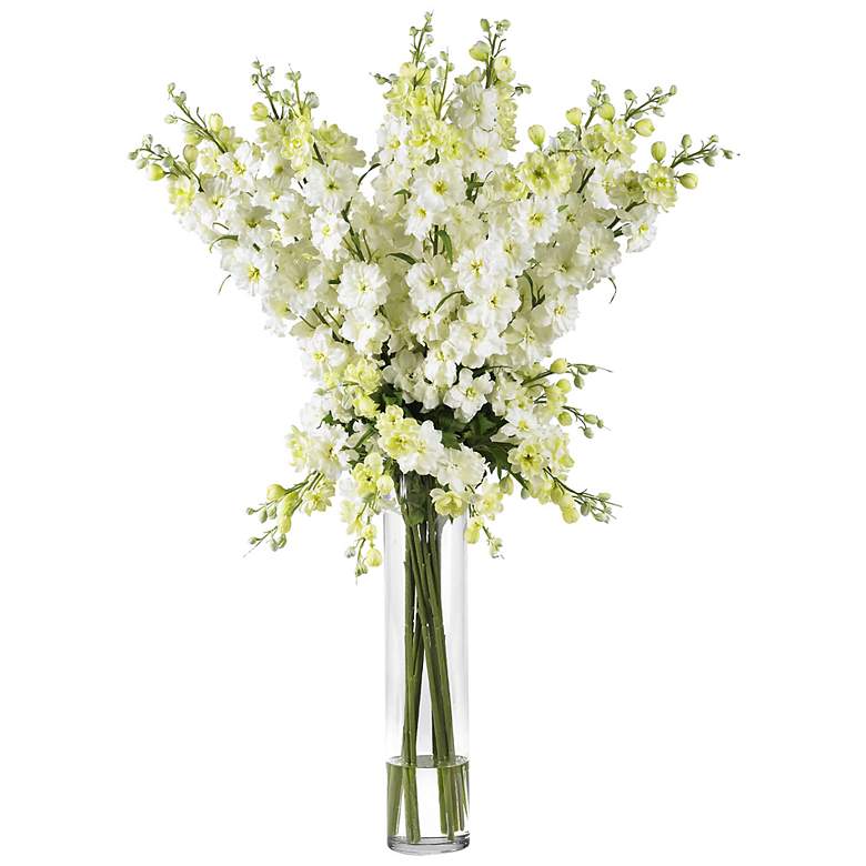 Image 1 White Delphinium 38 inchH Faux Floral Bouquet in a Glass Vase