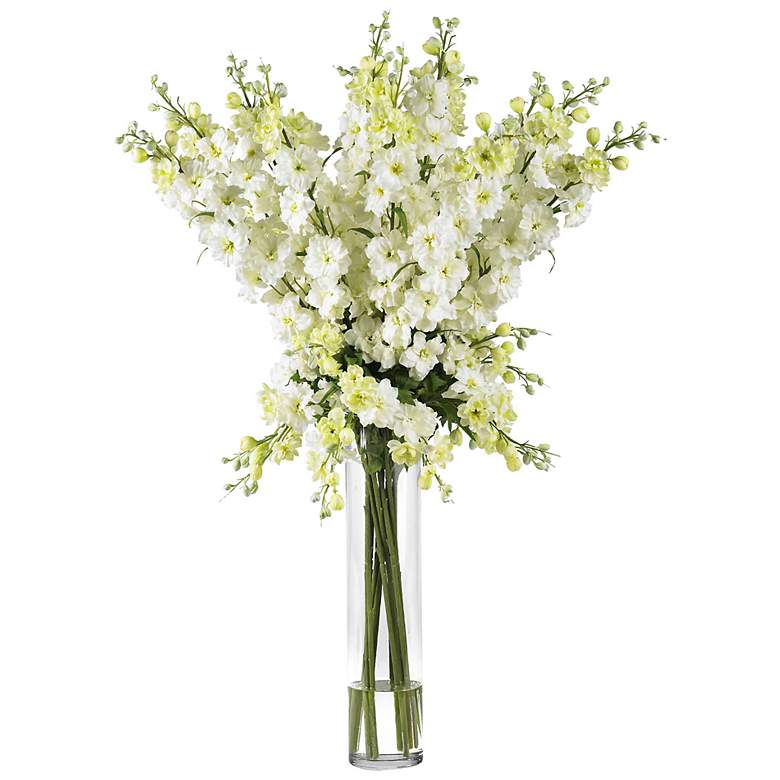 Image 1 White Delphinium 38"H Faux Floral Bouquet in a Glass Vase