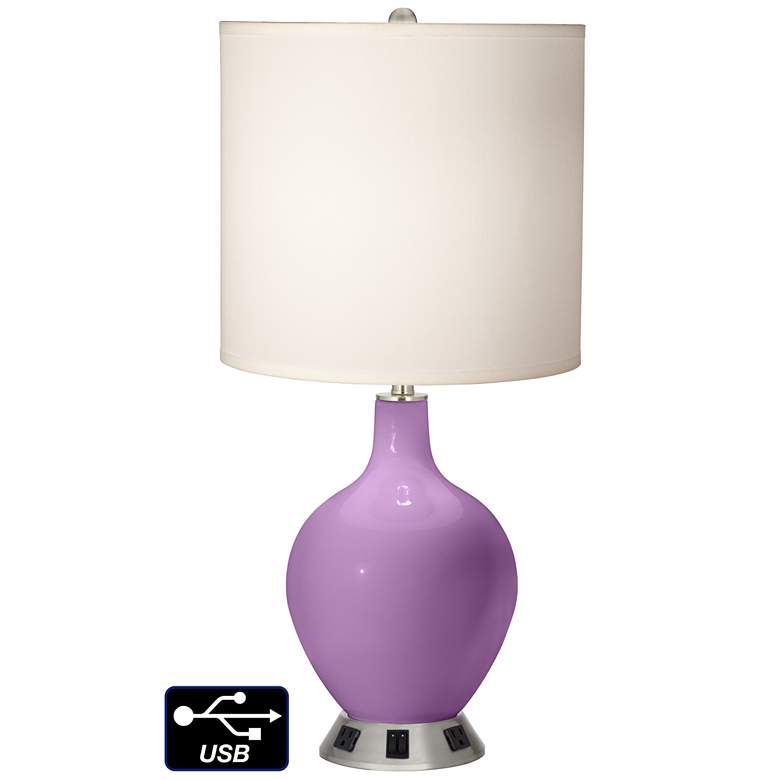Image 1 White Drum 2-Light Lamp - 2 Outlets and USB in African Violet