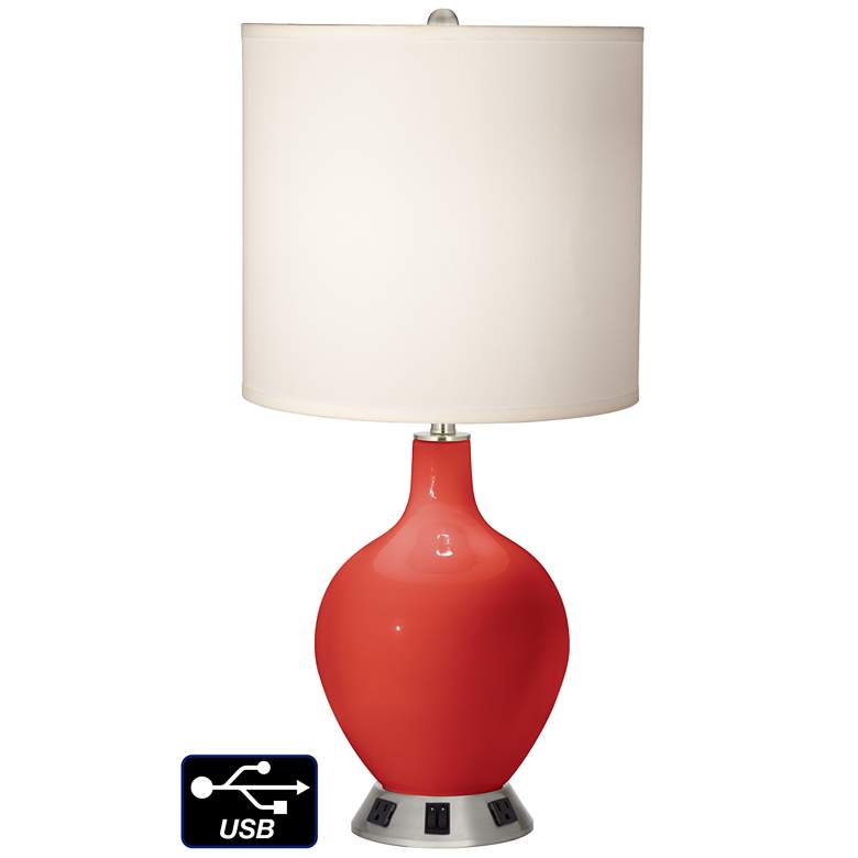 Image 1 White Drum 2-Light Lamp - 2 Outlets and USB in Cherry Tomato