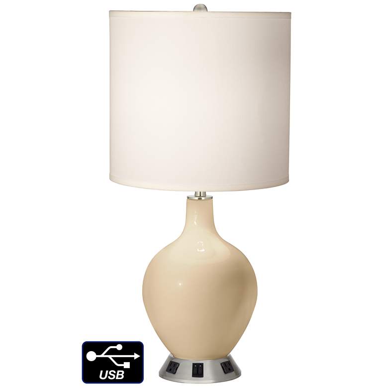 Image 1 White Drum 2-Light Lamp - 2 Outlets and USB in Colonial Tan