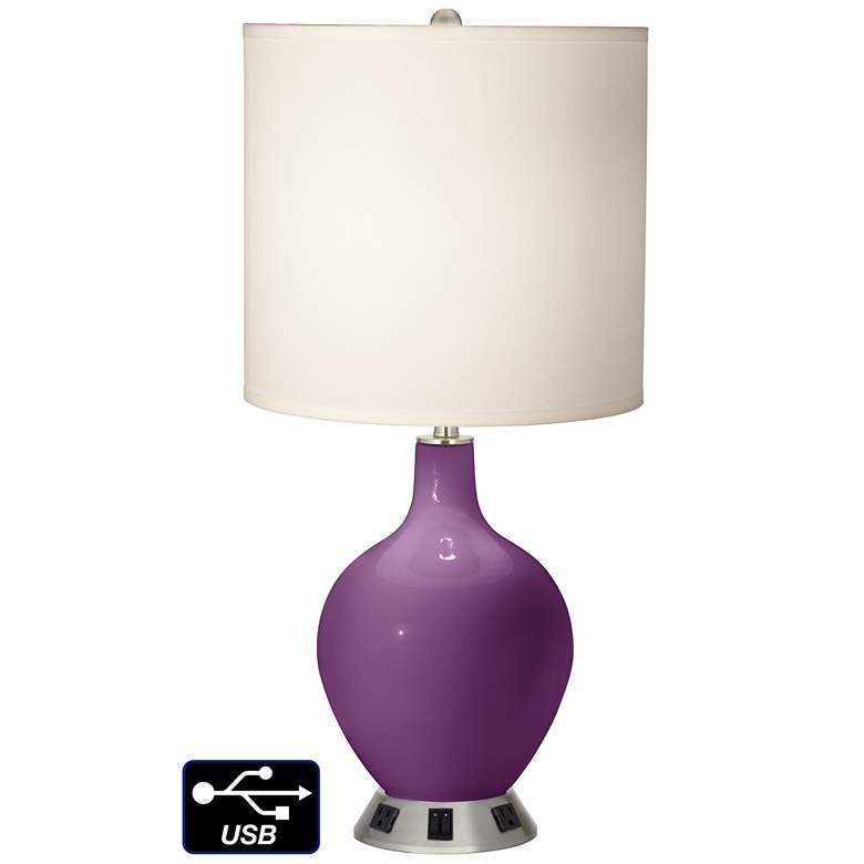 Image 1 White Drum 2-Light Lamp - 2 Outlets and USB in Kimono Violet