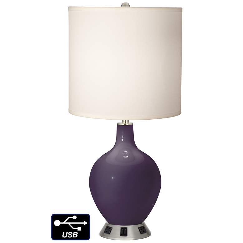 Image 1 White Drum 2-Light Lamp - 2 Outlets and USB in Quixotic Plum