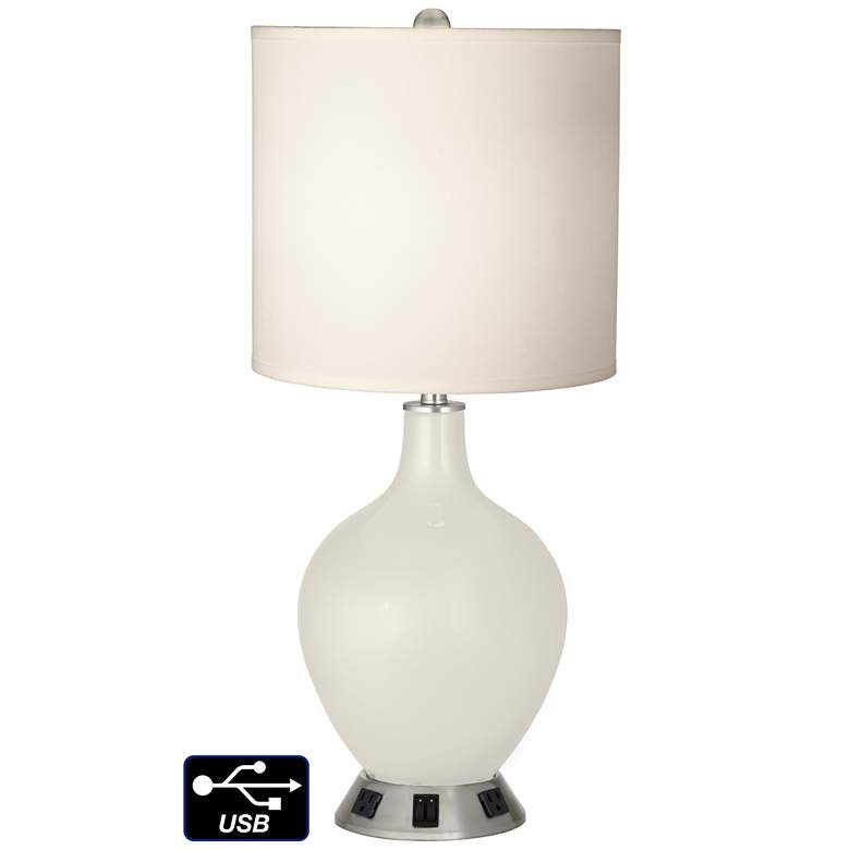 Image 1 White Drum 2-Light Lamp - 2 Outlets and USB in Vanilla Metallic