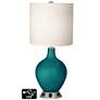 White Drum 2-Light Lamp - Outlets and USB in Magic Blue Metallic