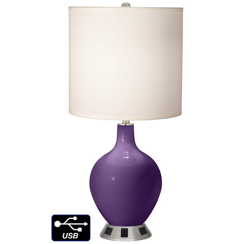 Image 1 White Drum 2-Light Table Lamp - 2 Outlets and USB in Acai