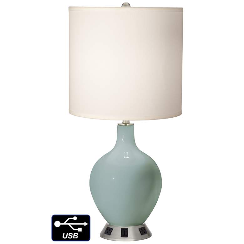 Image 1 White Drum 2-Light Table Lamp - 2 Outlets and USB in Aqua-Sphere