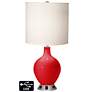 White Drum 2-Light Table Lamp - 2 Outlets and USB in Bright Red