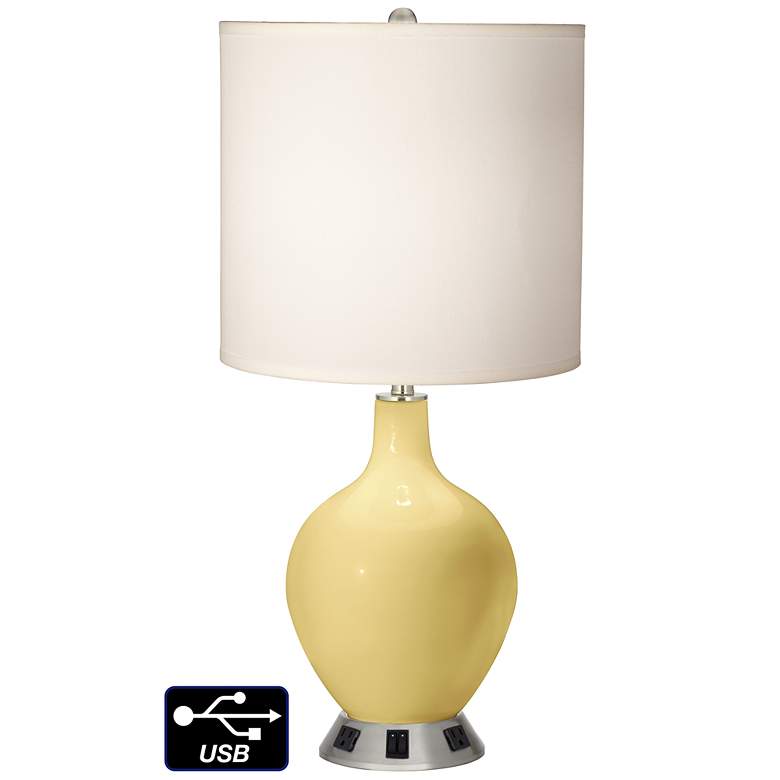 Image 1 White Drum 2-Light Table Lamp - 2 Outlets and USB in Butter Up