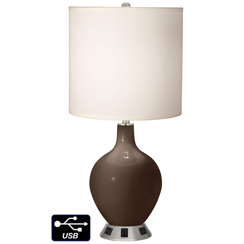Image 1 White Drum 2-Light Table Lamp - 2 Outlets and USB in Carafe