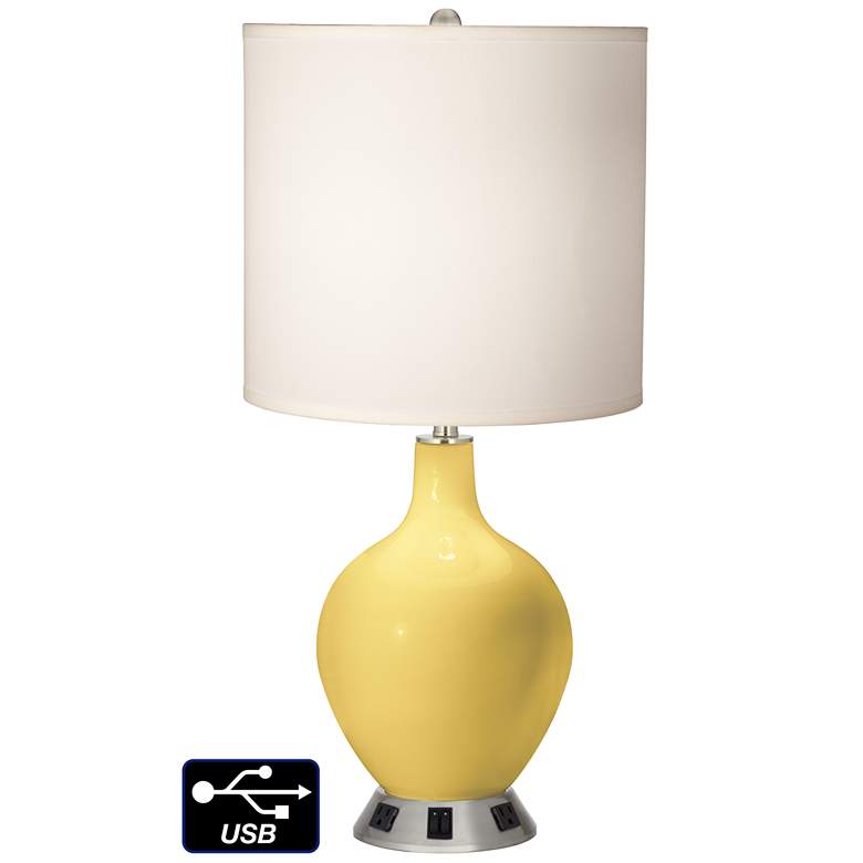Image 1 White Drum 2-Light Table Lamp - 2 Outlets and USB in Daffodil