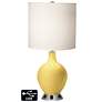 White Drum 2-Light Table Lamp - 2 Outlets and USB in Daffodil