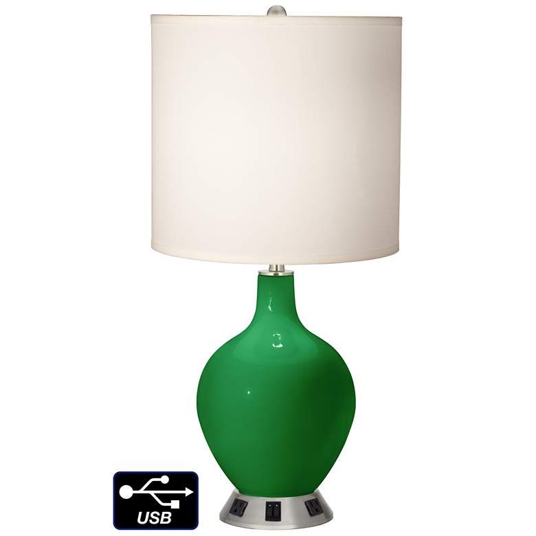 Image 1 White Drum 2-Light Table Lamp - 2 Outlets and USB in Envy
