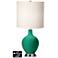 White Drum 2-Light Table Lamp - 2 Outlets and USB in Leaf