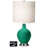 White Drum 2-Light Table Lamp - 2 Outlets and USB in Leaf