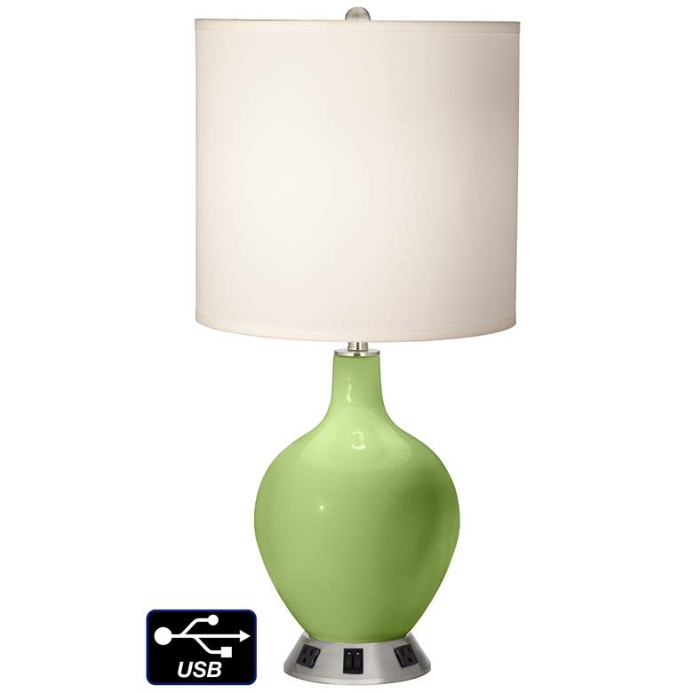 Image 1 White Drum 2-Light Table Lamp - 2 Outlets and USB in Lime Rickey