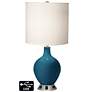 White Drum 2-Light Table Lamp - 2 Outlets and USB in Oceanside