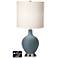 White Drum 2-Light Table Lamp - 2 Outlets and USB in Smoky Blue