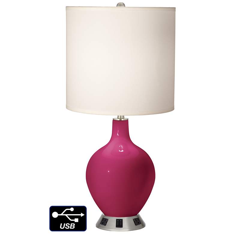 Image 1 White Drum 2-Light Table Lamp - 2 Outlets and USB in Vivacious
