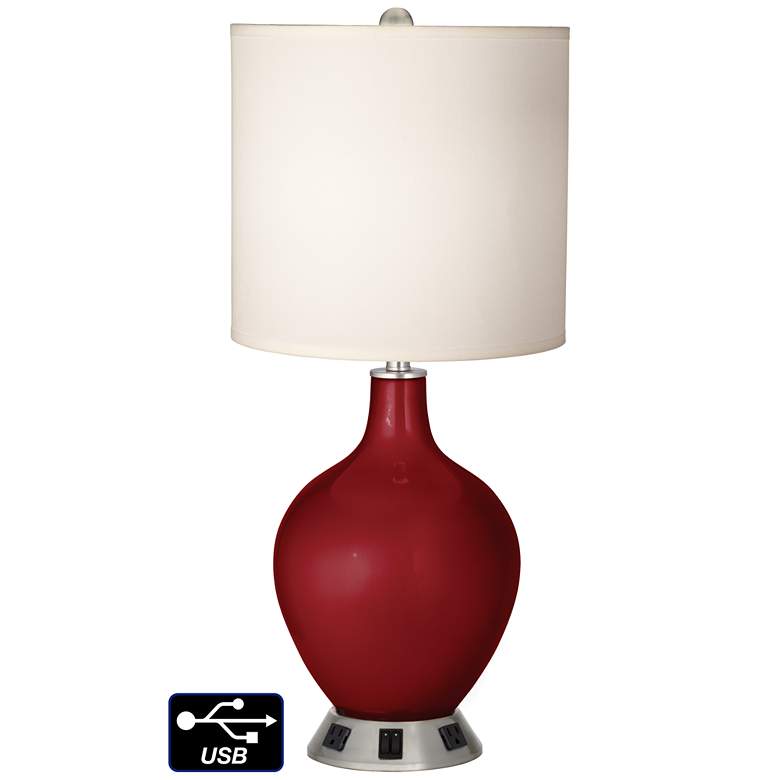 Image 1 White Drum 2-Lt Lamp - Outlets and USB in Cabernet Red Metallic