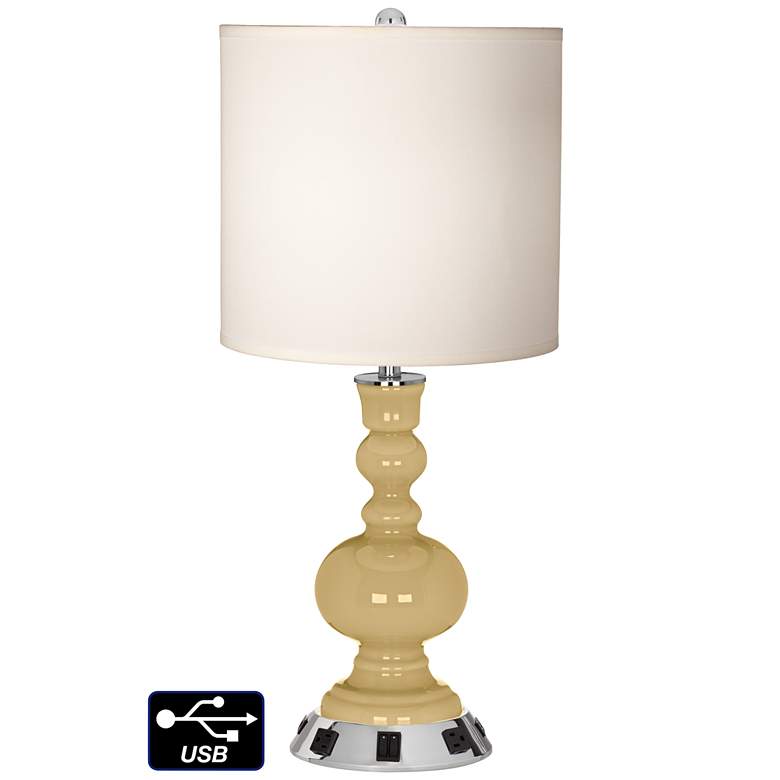 Image 1 White Drum Apothecary Lamp - 2 Outlets and 2 USBs in Humble Gold