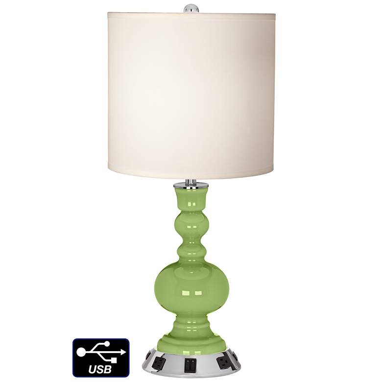 Image 1 White Drum Apothecary Lamp - 2 Outlets and 2 USBs in Lime Rickey
