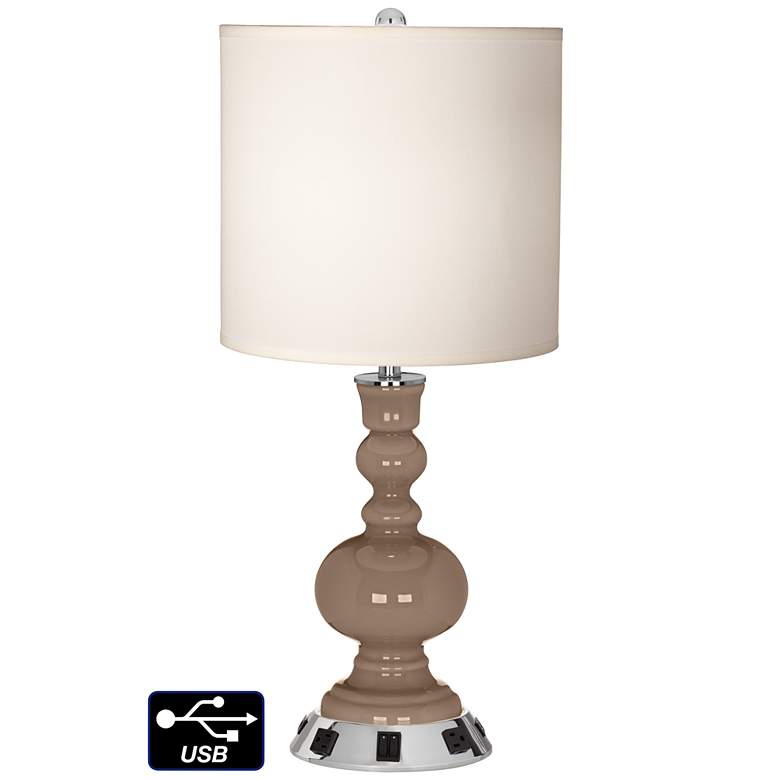 Image 1 White Drum Apothecary Lamp - 2 Outlets and 2 USBs in Mocha