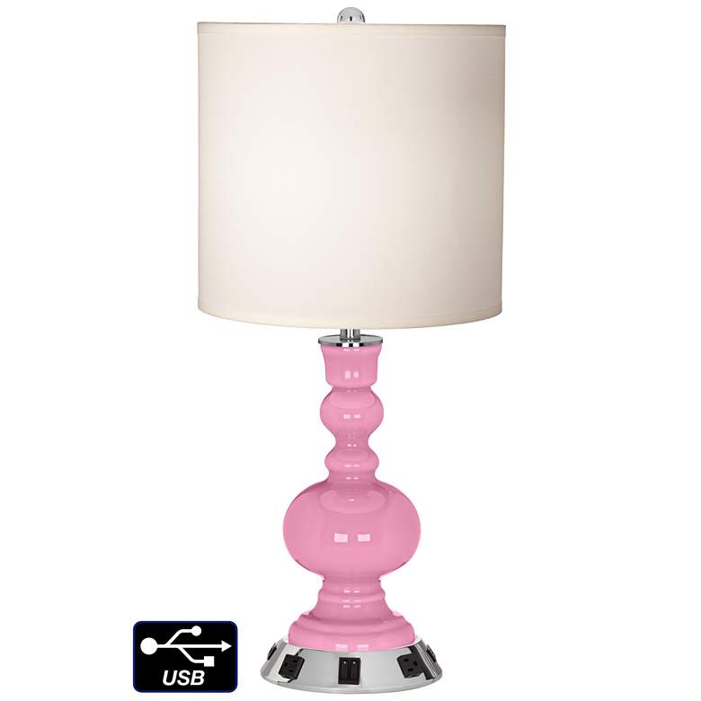 Image 1 White Drum Apothecary Lamp - 2 Outlets and 2 USBs in Pale Pink