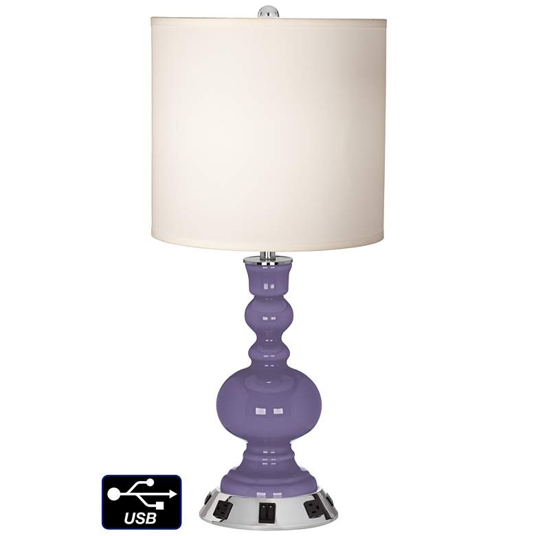 Image 1 White Drum Apothecary Lamp - 2 Outlets and 2 USBs in Purple Haze