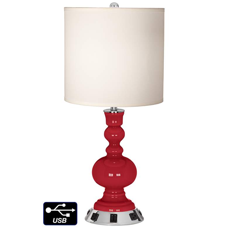 Image 1 White Drum Apothecary Lamp - 2 Outlets and 2 USBs in Ribbon Red